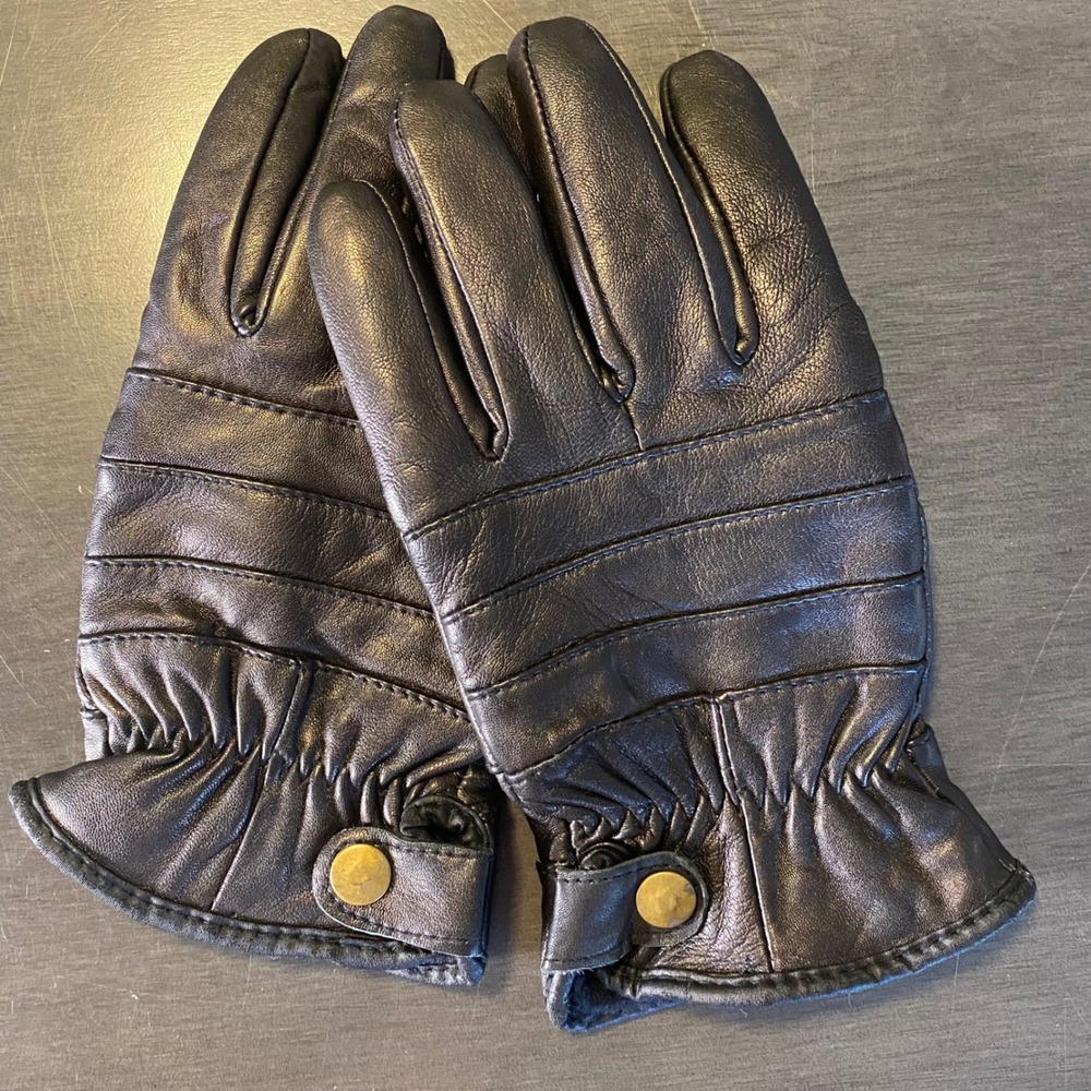 Mens Black Leather Thinsulate Insulated Winter Gloves Size Large RN 47648
